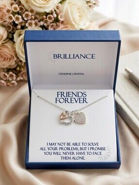 Brilliance Friends Forever Genuine Crystal Double Heart Necklace NIB